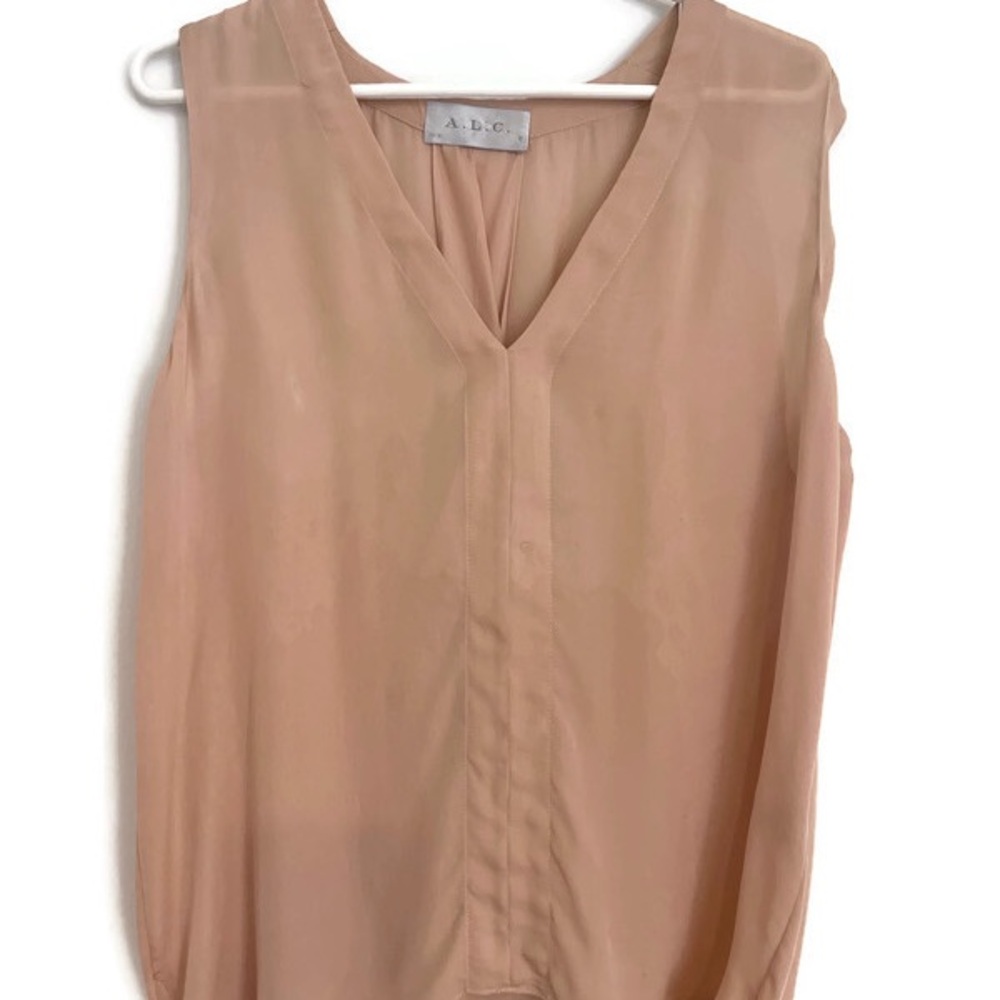 A.L.C. Pure Silk Women's Size L Blouson Top Sleeveless Flowy Blush V-Neck